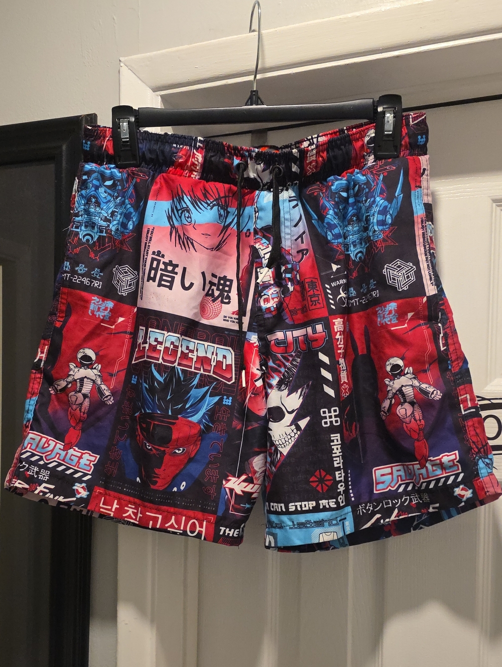 Men's Red & Blue Graphic Swim Trunks